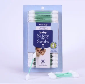 Double Gourd Head 100% Pure Cotton Swab Plastic Stick 78mm Length 10mm Diameter for Baby Care in Blister Card