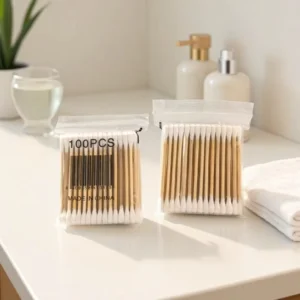 Double Head 80 Pack Sustainable Wooden Cotton Swabs for Cosmetic and Makeup-Removing Use