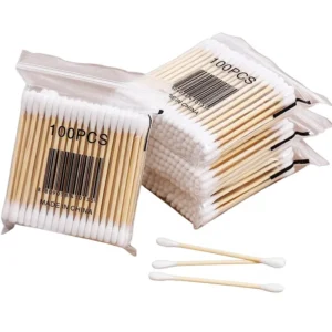 Double Headed Disposable Wooden Cotton Swabs for Ear Cleaning & Makeup Removal Pack of 100