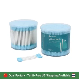 Double Precision Tips Blue Round Screw Tip Cotton Swab 300pcs Paper Stick Cotton Bud with pp Box