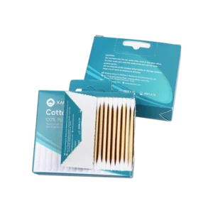Double Round Head Cotton Bud 100pcs Bamboo Stick Cotton Swab with Side opening Paper Box