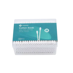 Double Round Tip Cotton Bud 200pcs Bamboo Stick Cotton Swab with Square Box for Ear Cleaning Makeup
