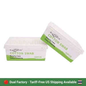 Double headed Design Environmentally Friendly 110Pcs Cotton Swab Paper Stick Cotton Buds with pp Square Box