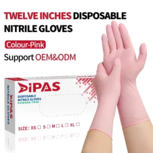 Durable 12 Inch Pink Nitrile Gloves for Industrial Use
