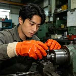 Durable 26cm Hi Vis Fluorescent Smooth Surface PVC Safety Work Gloves with Knit Cuff for Heavy Duty Maintenance