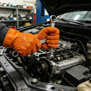 Durable 27cm Oil proof Wear resistant Orange PVC Safety Gloves with Cotton Interior for Automotive Repair Work
