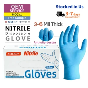 Durable 6 Mil Medical Grade CE Certified Blue Nitrile Exam Gloves Waterproof Disposable Sterile Touch Sensitivity Powder Free