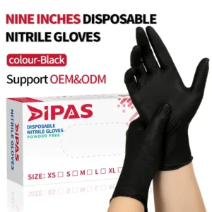 Durable 9-Inch Black Nitrile Gloves Powder-Free Suitable for Industrial & Food Use