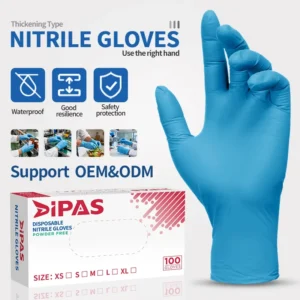 Durable 9 Inch Blue Nitrile Gloves Powder Free for Industrial and Food Use