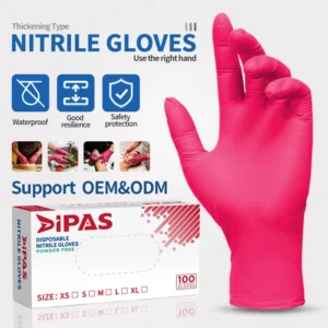 Durable 9 Inch Magenta Nitrile Gloves Powder Free for Industrial Food Applications