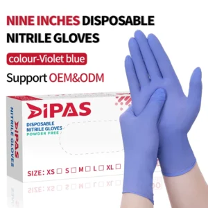 Durable 9 Inch Purple Nitrile Gloves Powder Free for Industrial and Food Use