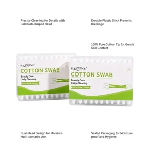 Dust free Industrial Disposable Purified Gourd Tips 55pcs Cotton Buds Plastic Sticks Cotton Swabs with Flat Square Box