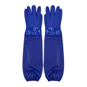 EN374 Extra Long Blue Sandy Chemical Gloves Bulk Gauntlet Polyester Liner for Industrial Cleaning