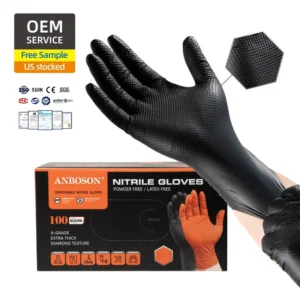 EN388 Certified 8Mil Black Nitrile Gloves Soft Disposable Durable Cut Resistant Waterproof Home Use Diamond Powder Free Gloves
