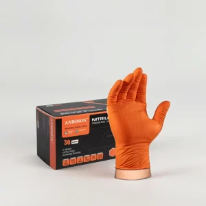 EN388 Certified 8Mil Orange Nitrile Gloves Soft Disposable Powder Free Latex Free Cut Resistant Construction Site Safety