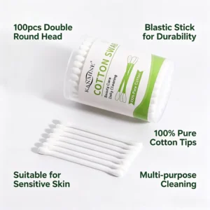 EOS Disinfecting Durable 100pcs Double Round Head Cotton Swabs PP Stick Cotton Buds with Round Box