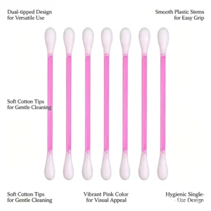 Earbuds Cleaning Sticks 300pcs OEM Pink Stick Cotton Swabs Cotton Buds with Suction Card Package