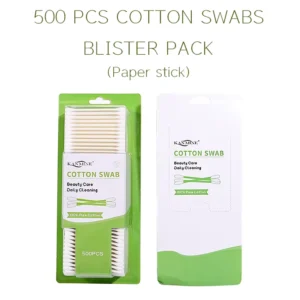 Eco Cotton Swabs Paper Stick 500pcs Box Blister Card Packing High Absorbency Tip Firmness for Beauty Salon Pet Care