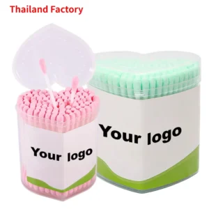 Eco Friendly Bamboo and Paper Cotton Swabs with Custom Logo Makeup and Cleaning Ear Buds in Plastic Box