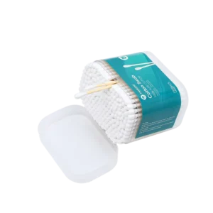 Eco Friendly Biodegradable Cotton Bud 200pcs Bamboo Stick Cotton Swab with Square Box for Ear Cleaning Makeup