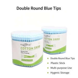 Eco Friendly Ear Cleaning Cosmetic Custom Blue Double Round Head Cotton Bud 200pcs pp Stick Cotton Swabs With love Box