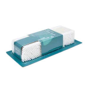 Eco Friendly Flat Pointed Tip Cotton Swab 500pcs White Paper Stick Cotton Bud with Blister Card Packed