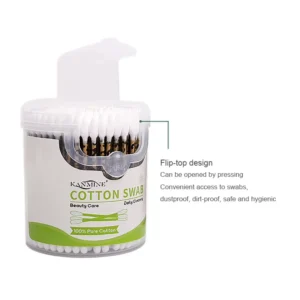 Eco Friendly Gentle 200 Pcs Cotton Bud Pointed Round Leopard Print Paper Sticks Cotton Swabs with Round Box