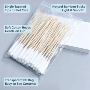 Eco Friendly Organic Cotton Swab with Large Head Long Natural Cleaning Pet Qtips Bamboo Sticks for Dogs