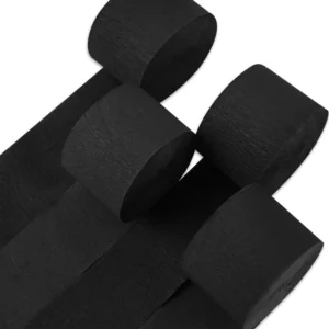 Eco-Friendly Retro Black Crepe Paper Streamers 4 Rolls 328ft Thickened for Halloween & Graduation Parties
