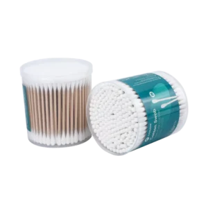 Eco friendly Nose & Ear Cleaning Double Round Tip Cotton Swab 200pcs Wooden Stick Cotton Bud with pp Box