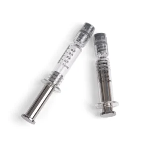Empty Borosilicate Glass Syringe Luer Structure Silver Metal Plunger Gold Plunger Printed Logo