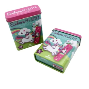 Empty Custom Rectangle Hinged Lid Band Aid Tin Box with Recycled Materials Glossy Lamination 70x30xH90mm