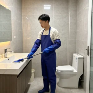 Extended Arm Protection Safety Gloves with Blue Sandy Finish for Professional Deep Cleaning and Fishing
