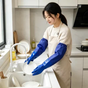 Extended Blue Sandy Surface Industrial Safety Gloves with Polyester Liner for General Purpose Hand Safety Work
