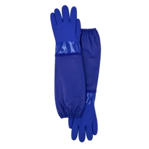 Extra Long Blue Sandy Grip Chemical Gloves Polyester Liner for Heavy Duty Cleaning
