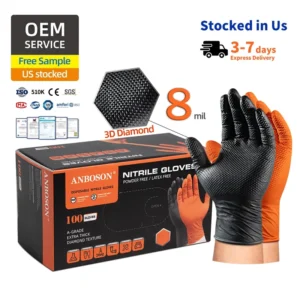 Extra Thick 8 Mil Black Nitrile Gloves Waterproof Diamond Grip Disposable Soft Food Contact Grade Heavy Machinery Repair Oil