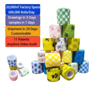 Factory Cohesive Bandage 2inch by 5 Yards Self Adherent Wrap Tape Flexible Breathable First Aid Gauze for Stretch Athletic