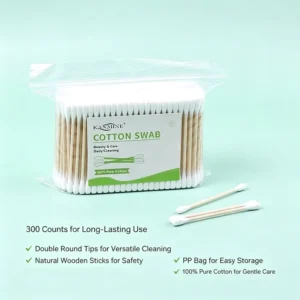 Factory Direct Double Head Cotton Buds 300Pcs Wooden Stick Cotton Swab with PP Bags