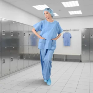 Factory Disposable V Neck Blue Scrub Suit Hospital Surgical Protective Clothing