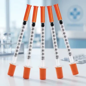 Factory Supply Sterile Syringe 0.3ml 0.5ml 1ml with Fixed Needle Orange Cap Disposable Syringe for Medical Use Pack OEM