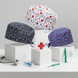 Fashion Hear Printed Scrub Surgical Caps for Women Men Medical Hats TOOTH Clinic Short Hairs Adjustable Nursing Cap