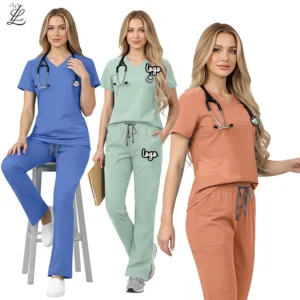 Female Washable Custom logo Hospital Medical Women Nurse Scrubs Uniform WorkCloth Skin Management Hospital Flare Pant Sets