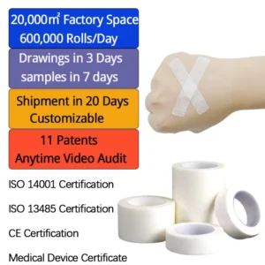 Flexible Surgical Clinical Wound Care Tape Medical Non Woven Acrylic Adhesive Tape for First Aid Dressing Retention Fixation