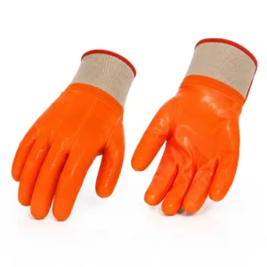 Fluorescent Orange Cold Proof PVC Work Gloves 27cm Sponge Lined Hi Vis Winter Safety Gloves for Construction & Logistics