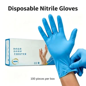 Food Grade Nitrile Disposable Gloves Waterproof & Oil Resistant Anti Skid Set Blue High Bullet Design for Pet Care Kitchen Use