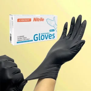 Food Processing Safety Gloves Disposable Black Nitrile with Powder Free Latex Textured Grip Surface Food Grade
