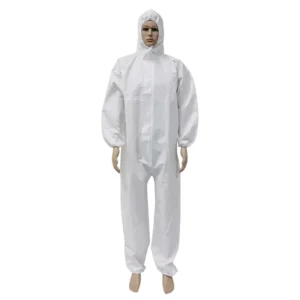 Full Body Protection Disposable Waterproof Anti static Level C Protection Hazmat Chemical Coverall Hood Two way Zipper Nonwoven