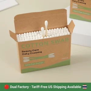 Global Flexible Supply (China + Thailand) Cotton Swabs 100pcs Bamboo Sticks Q Tips Cotton Buds with Kraft Paper Box