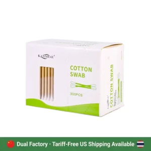 Global Flexible Supply China Thailand Double Round Head Cotton Buds 300PCS Bamboo Stick Cotton Swab with Paper Box