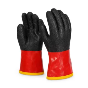 Global Supplier 30cm Red Black Textured Cold Resistant PVC Gloves Bulk Thermal Safety Work Gloves Export Standard